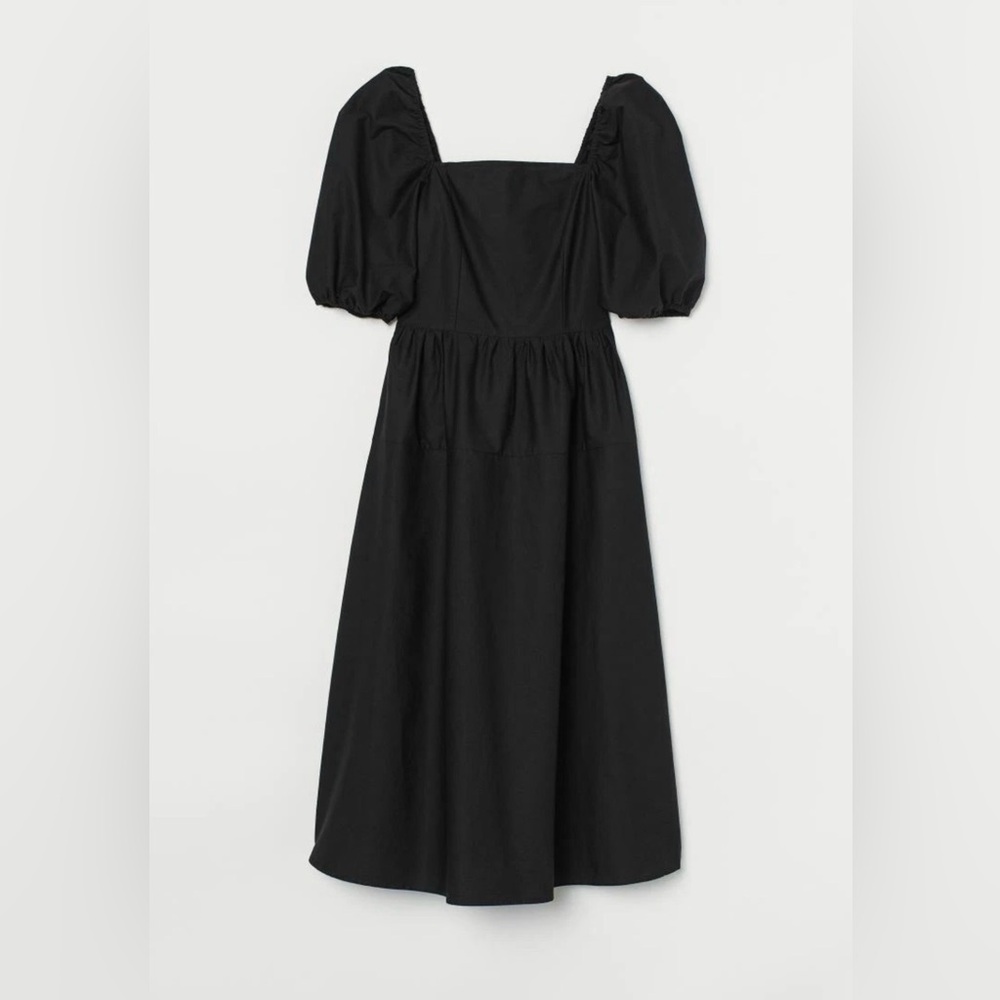 H&M Elegant Black Puff Sleeve Dress with Square Neckline